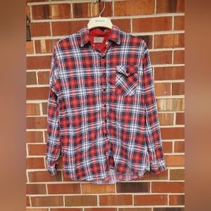 Sears Vintage Flannel Shirt Mens L Large 16-16.5 Red White Blue Button